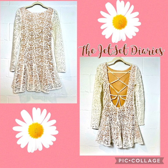 The JetSet Diaries Cream/Tan Size Small Lace Dress - Picture 7 of 10